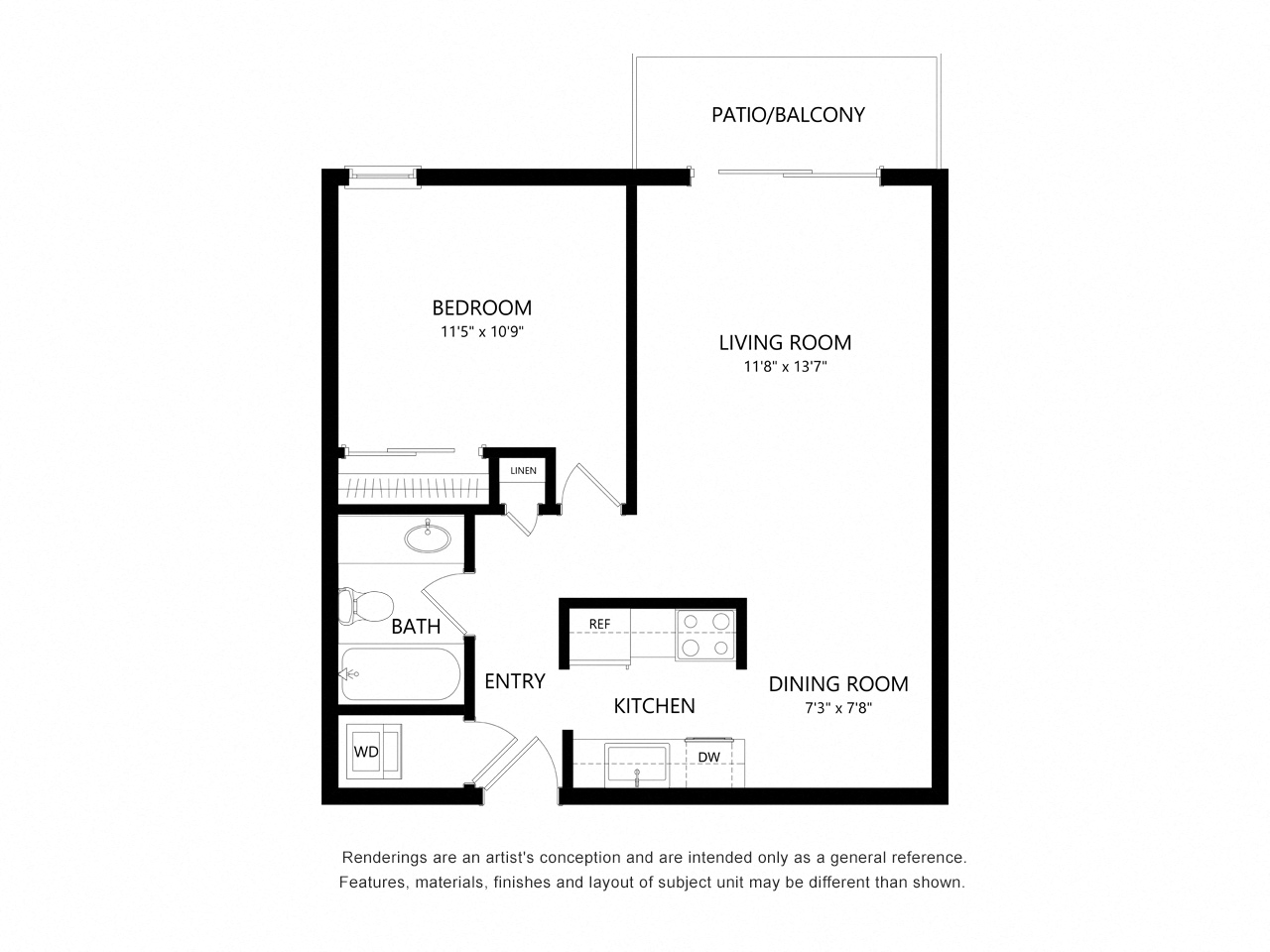 Floor plan for 1 bed